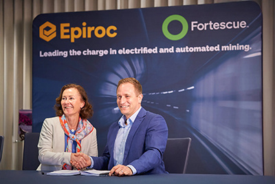 Epiroc CEO Helena Hedblom with Fortescue CEO Dino Otranto
