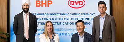 From left to right: BHP's Rashpal Bhatti and Gabrielle Sycamore with Stefano Liu and Jack Li from BYD